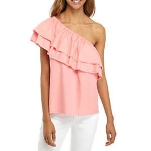 Crown & Ivy  Petite One Shoulder Coral Top M, XL